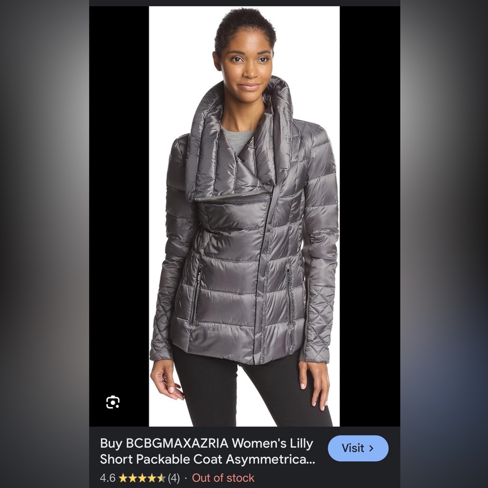 BCBGMAXAZRIA Women's Lilly Short Packable Down Puffer Coat Asymmetrical Zip